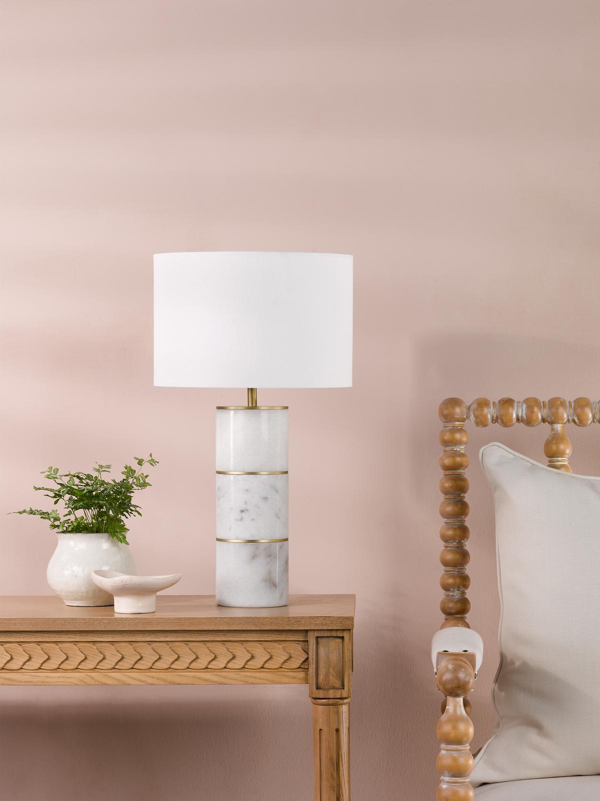 Dar Ishana Table Lamp Marble and Matt Antique Brass With Shade
