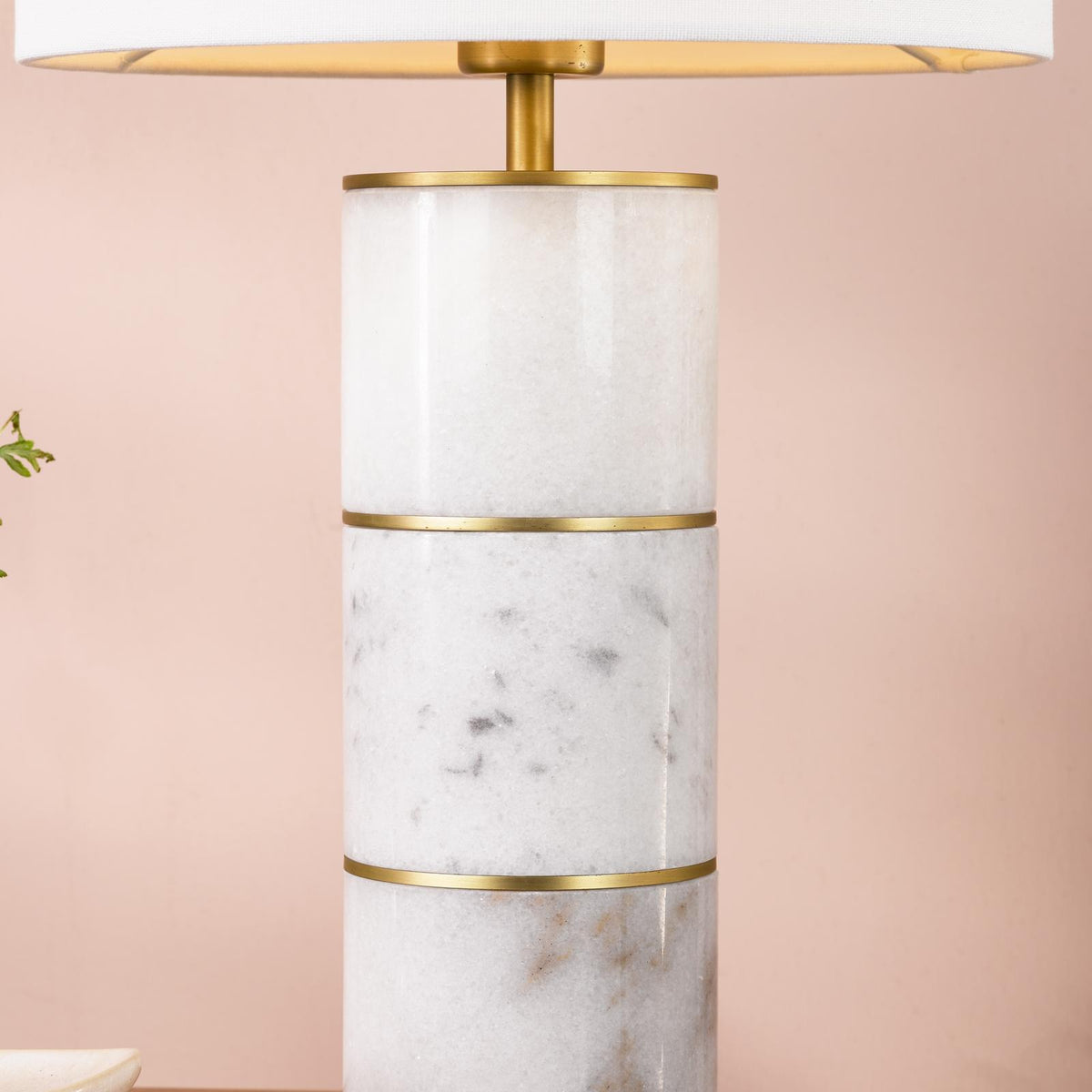 Dar Ishana Table Lamp Marble and Matt Antique Brass With Shade