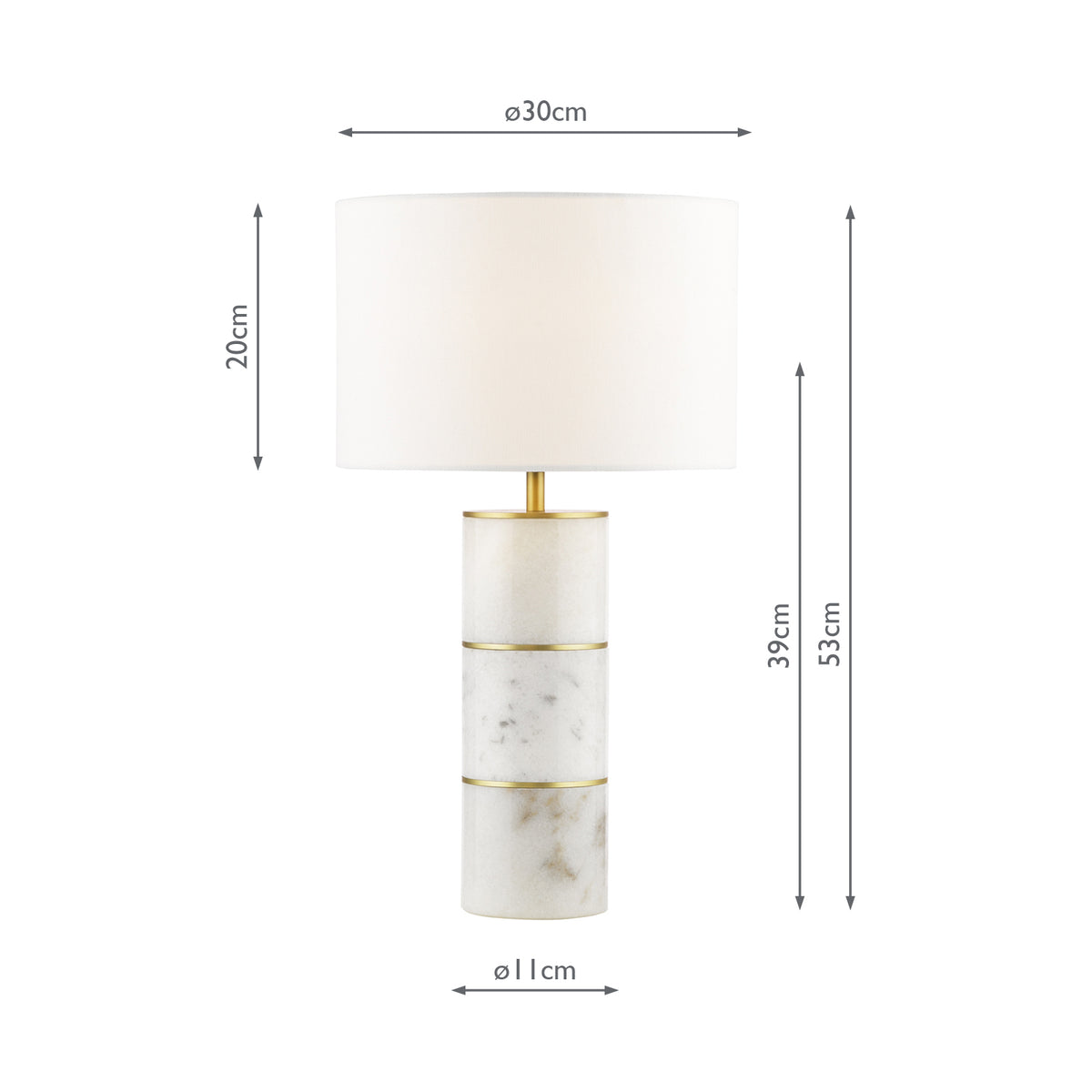 Dar Ishana Table Lamp Marble and Matt Antique Brass With Shade