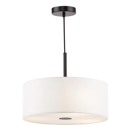 Dar Isla 3 Light Pendant Matt Black and Ivory Shade 40cm