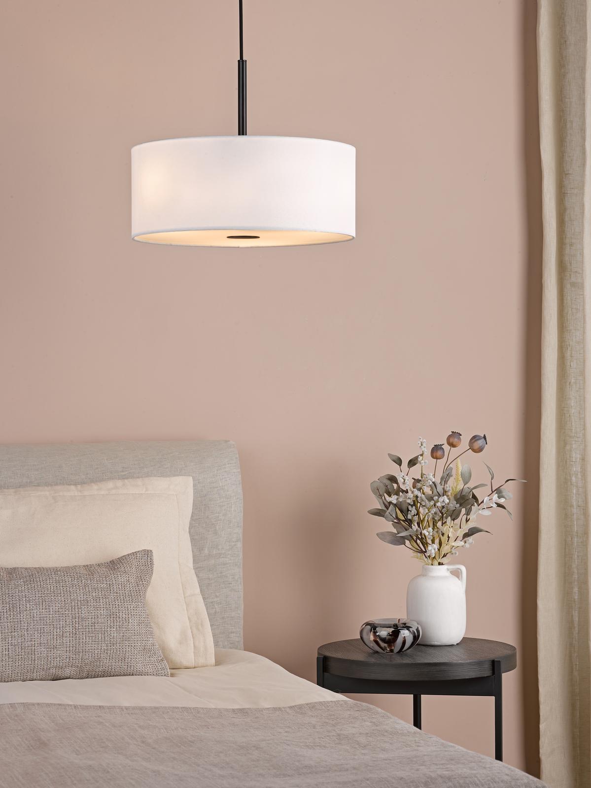 Dar Isla 3 Light Pendant Matt Black and Ivory Shade 40cm