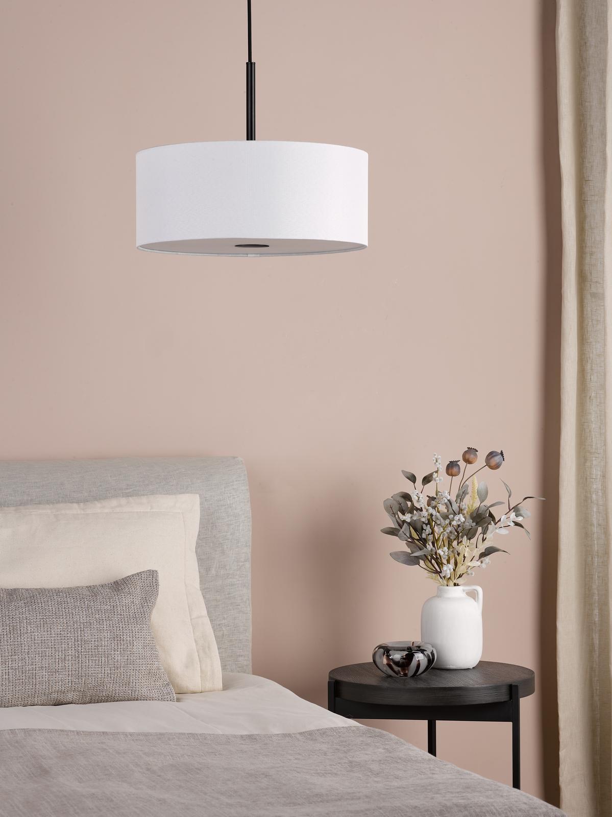 Dar Isla 3 Light Pendant Matt Black and Ivory Shade 40cm