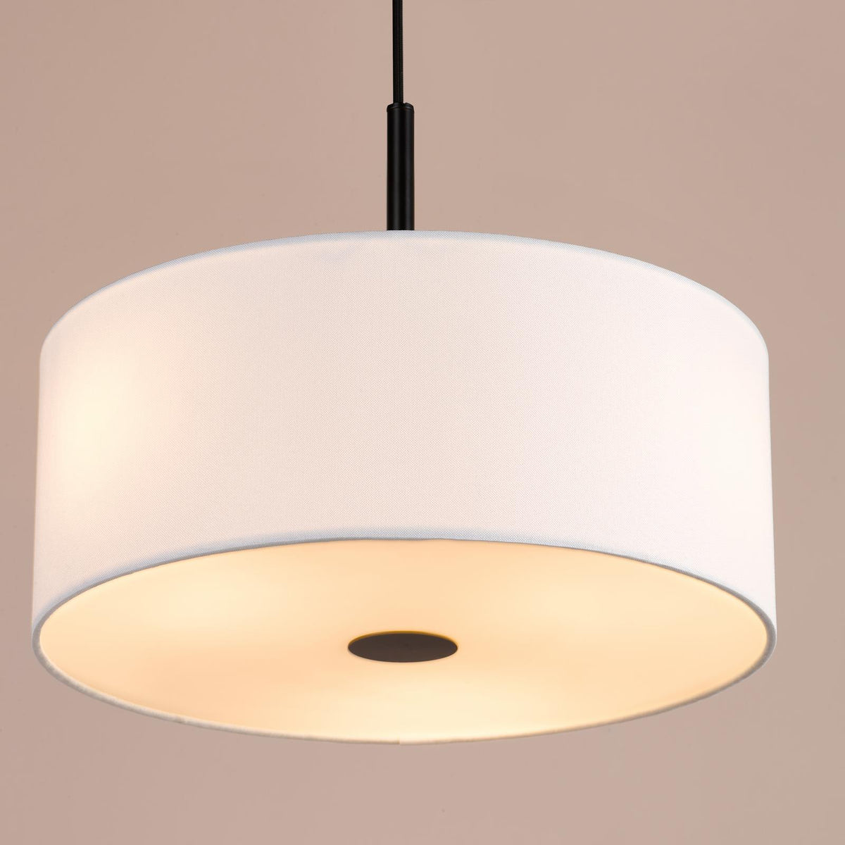 Dar Isla 3 Light Pendant Matt Black and Ivory Shade 40cm