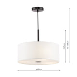 Dar Isla 3 Light Pendant Matt Black and Ivory Shade 40cm