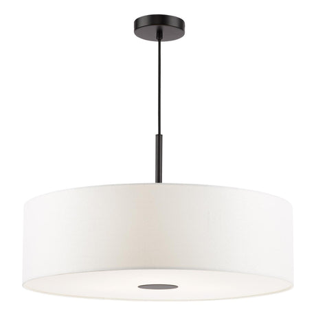 Dar Isla 3 Light Pendant Matt Black and Ivory Shade 60cm