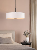 Dar Isla 3 Light Pendant Matt Black and Ivory Shade 60cm