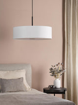 Dar Isla 3 Light Pendant Matt Black and Ivory Shade 60cm