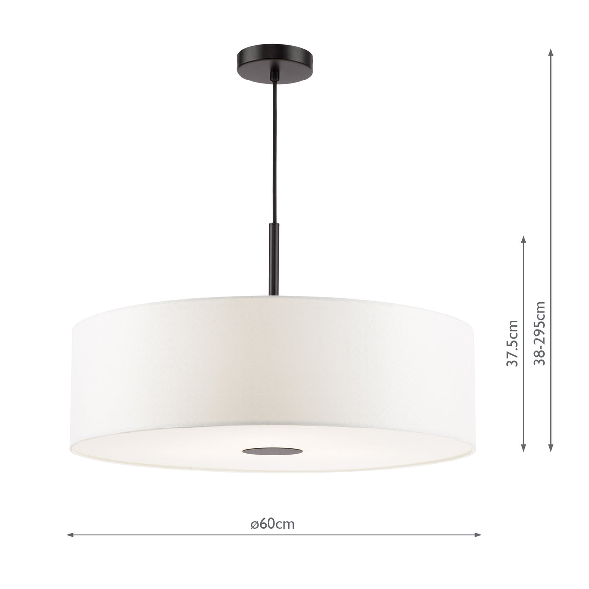 Dar Isla 3 Light Pendant Matt Black and Ivory Shade 60cm