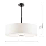 Dar Isla 3 Light Pendant Matt Black and Ivory Shade 60cm