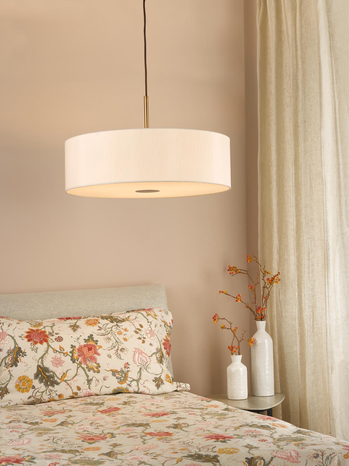 Dar Isla 3 Light Pendant Antique Bronze and Ecru Shade 60cm