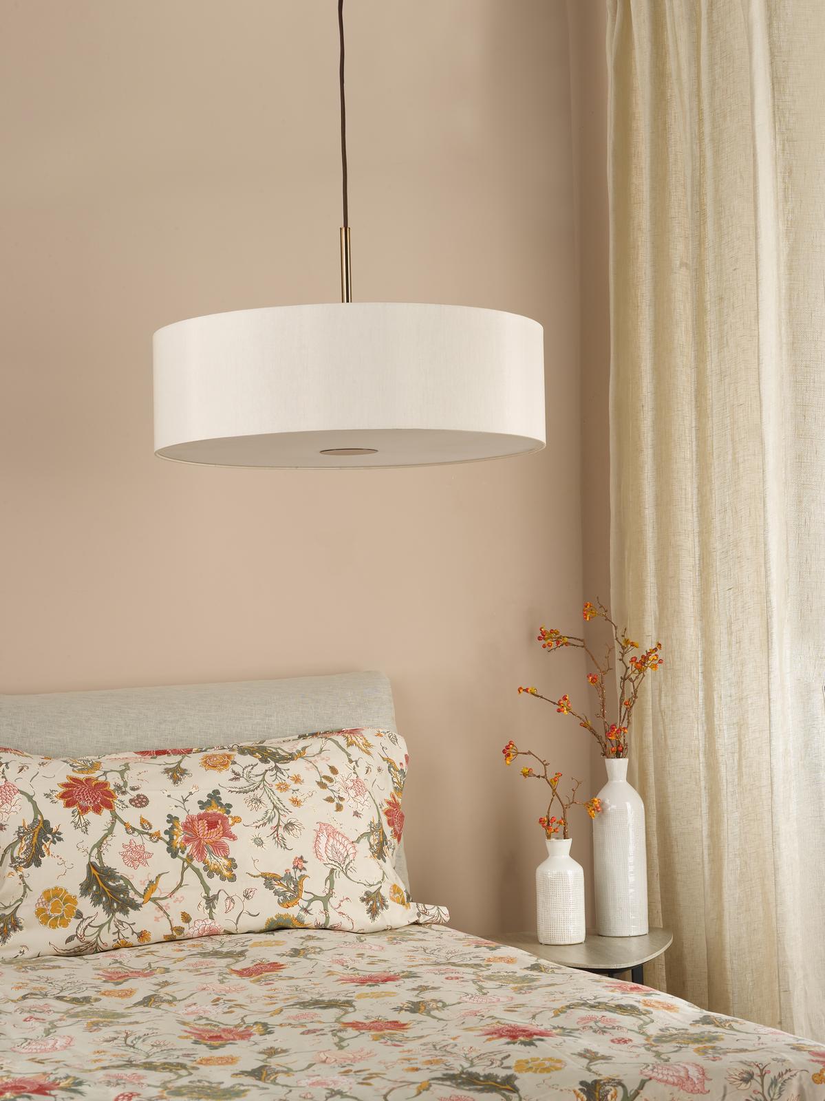 Dar Isla 3 Light Pendant Antique Bronze and Ecru Shade 60cm