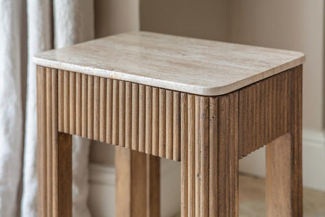 Nkuku Ira Travertine & Mango Wood Side Table