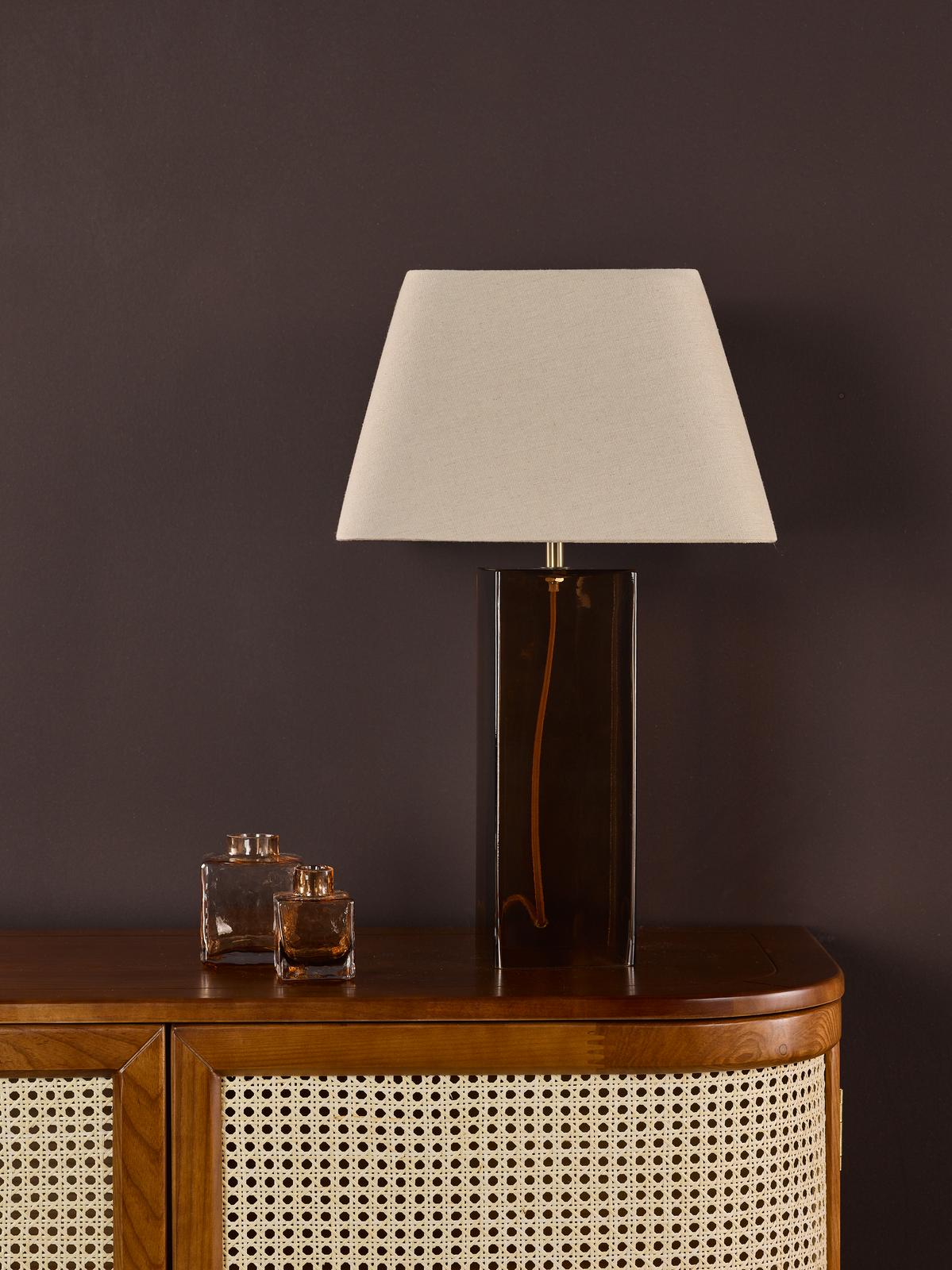 Dar Izar Table Lamp Brown Glass and Antique Brass With Shade