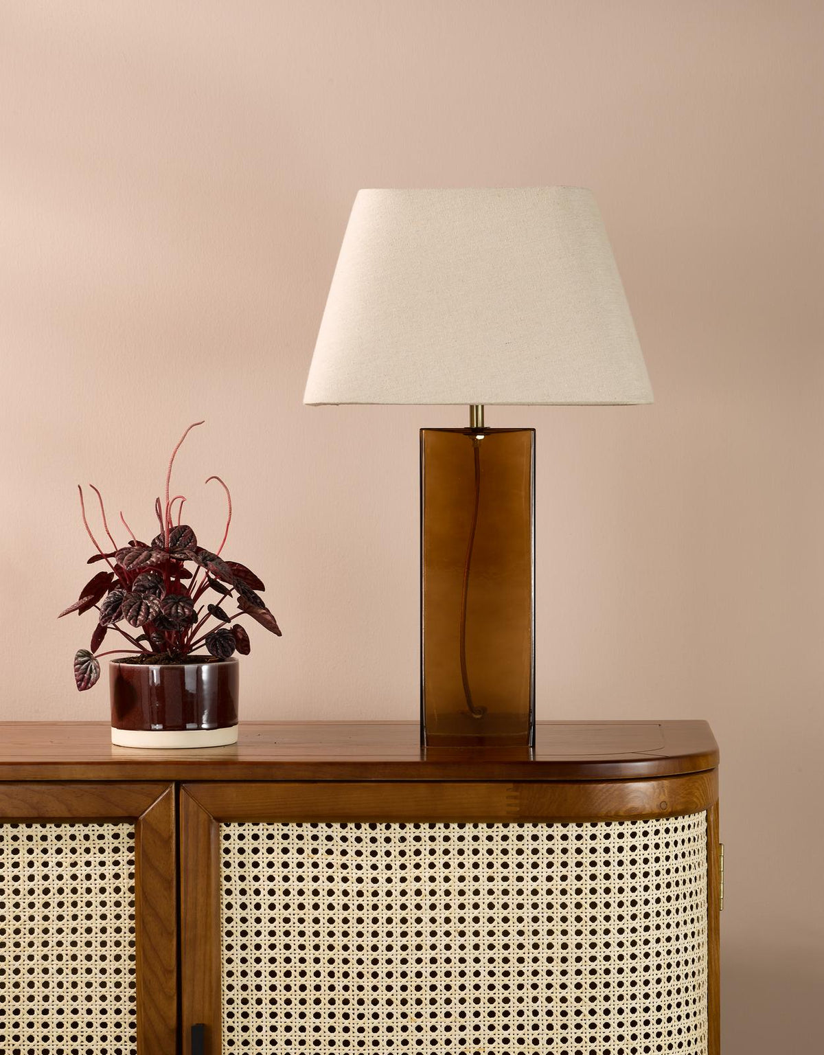 Dar Izar Table Lamp Brown Glass and Antique Brass With Shade