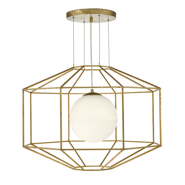 Dar Izmir Hexagonal Old Gold Frame Chandelier Pendant Opal Glass –  from Amos Lighting + Home