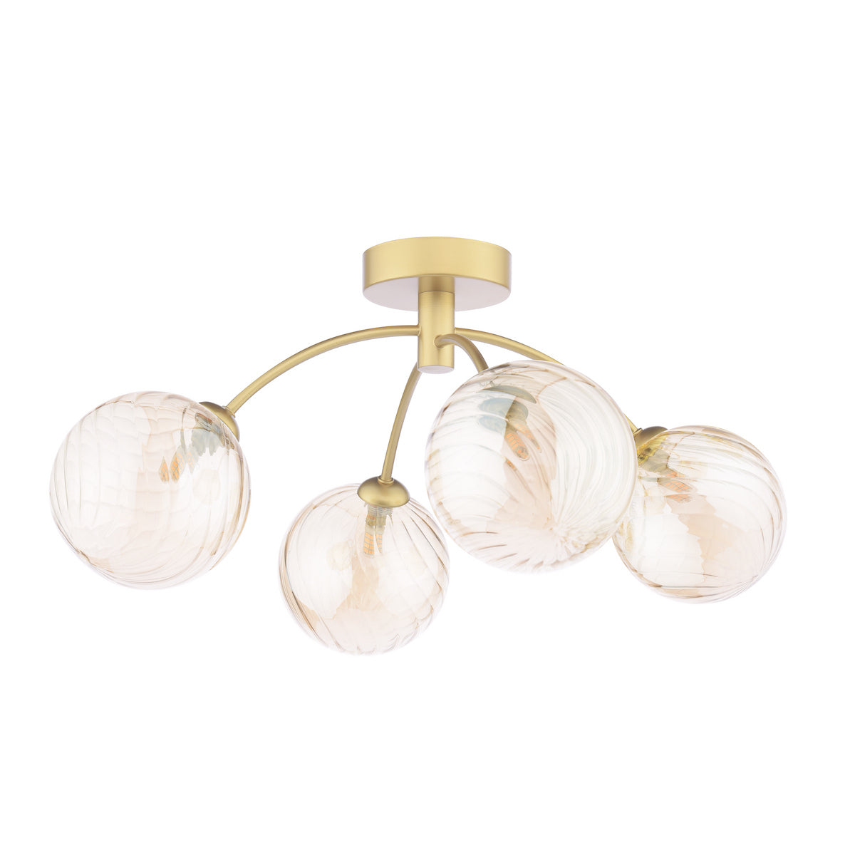 Dar Izzy 4 Light Semi-Flush Matt Gold With Twisted Amber Glass