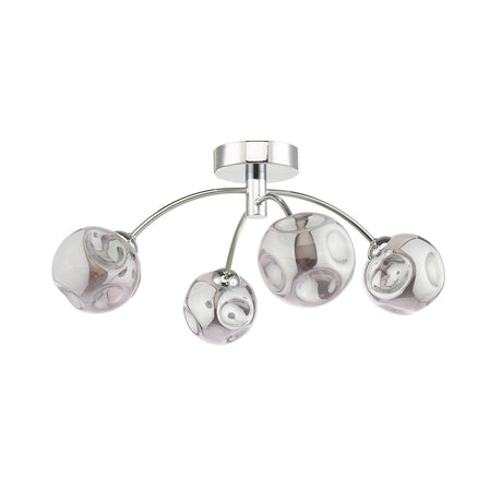 Dar Izzy 4 Light Semi Flush Polished Chrome With Closed Organic Smoked Glass