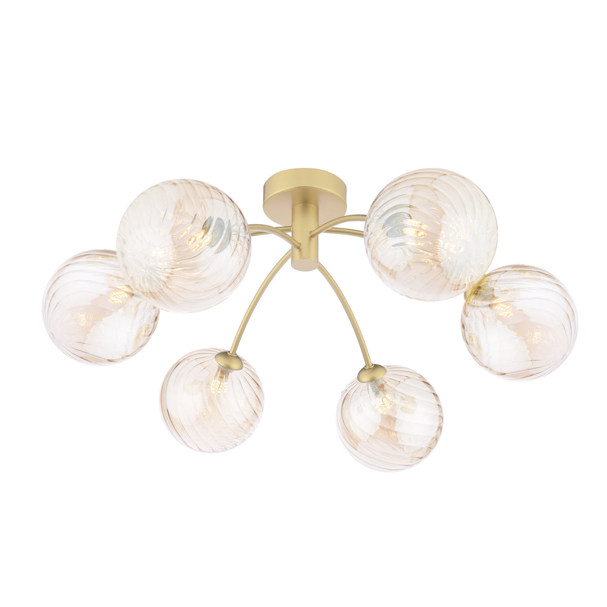 Dar Izzy 6 Light Semi-Flush Matt Gold With Twisted Amber Glass