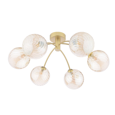 Dar Izzy 6 Light Semi-Flush Matt Gold With Twisted Amber Glass