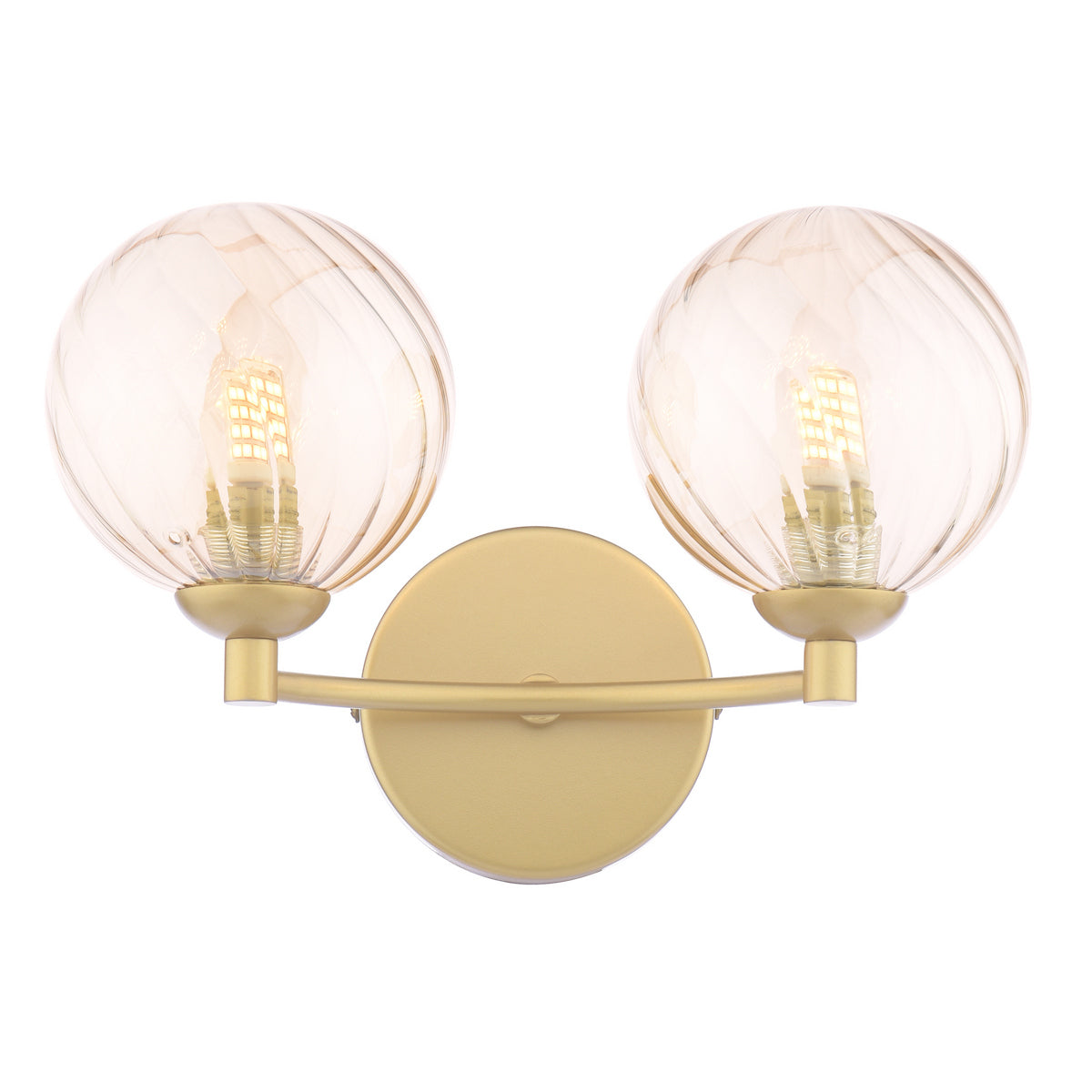 Dar Izzy 2 Light Wall Light Matt Gold With Twisted Amber Glass