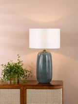 Dar Jadis Table Lamp Blue Ceramic With Ivory Drum Shade