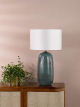 Dar Jadis Table Lamp Blue Ceramic With Ivory Drum Shade
