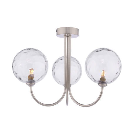 Dar Jared 3 Light Semi-Flush Satin Nickel & Dimpled Clear Glass –  from Amos Lighting + Home