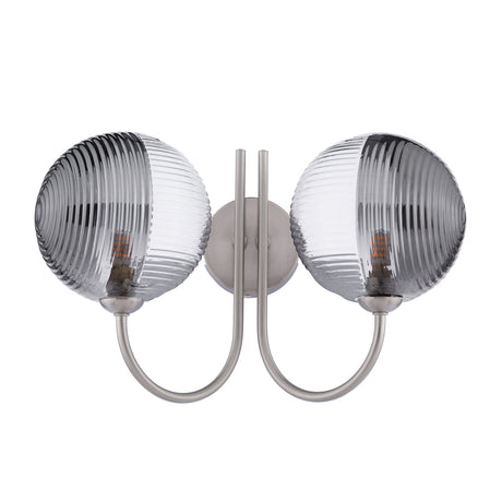 Dar Jared 2 Light Wall Light Satin Nickel & Smoked/Clear Ribbed Glass –  from Amos Lighting + Home