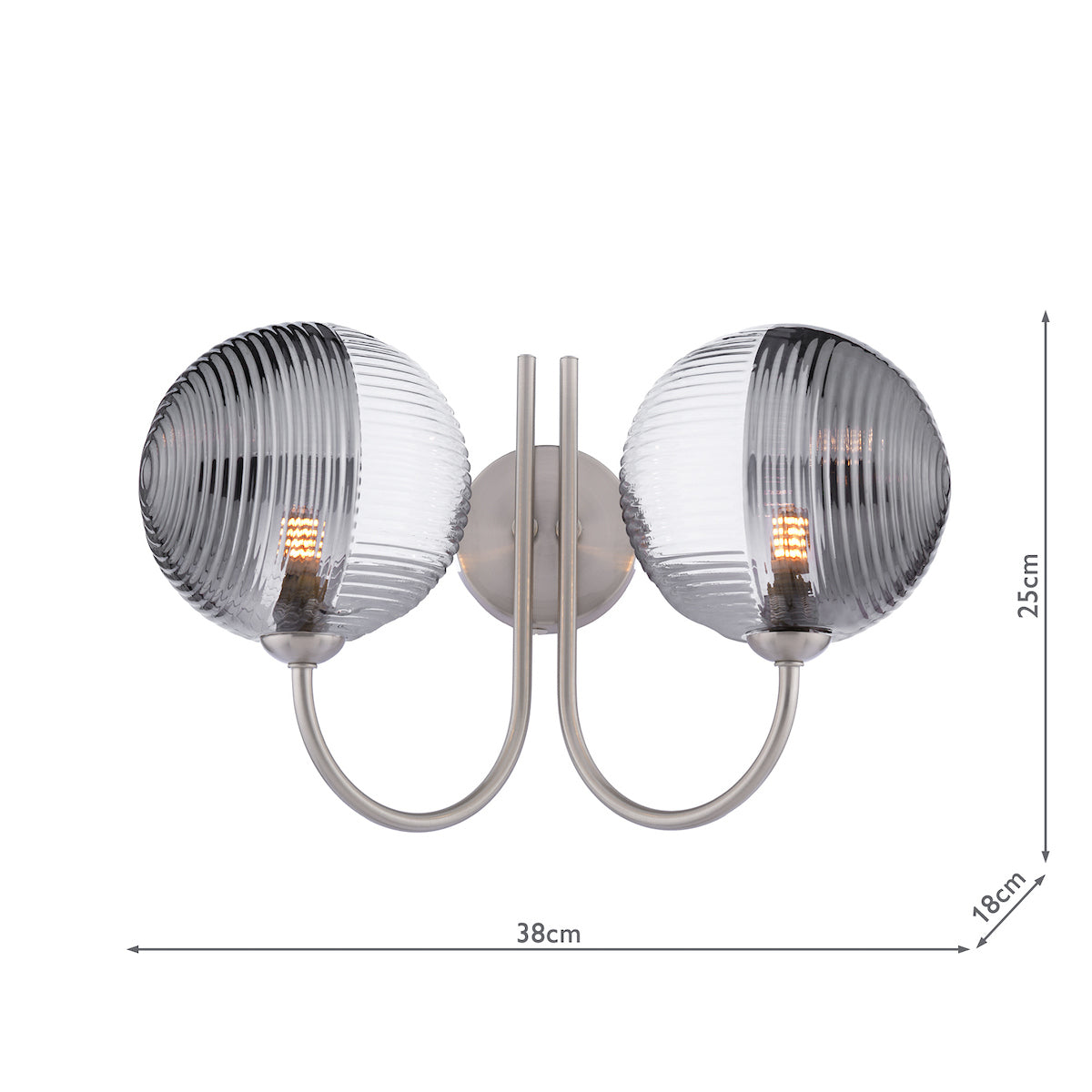 Dar Jared 2 Light Wall Light Satin Nickel & Smoked/Clear Ribbed Glass –  from Amos Lighting + Home