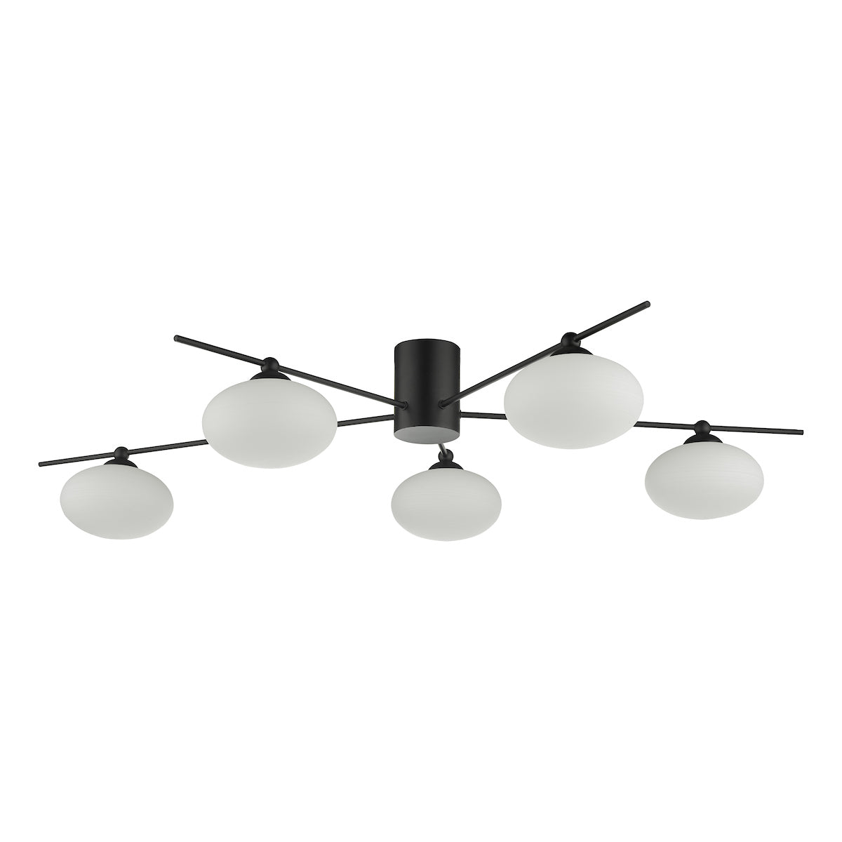 Dar Jasper 5 Light Semi-Flush Matt Black & Opal Glass