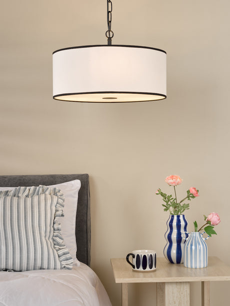 Dar Jemima 3 Light Pendant White and Matt Black With Shade