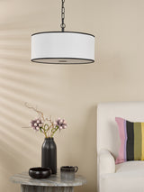 Dar Jemima 3 Light Pendant White and Matt Black With Shade