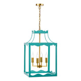 Dar Jinele 4 Light Lantern Satin Eau De Nil Blue and Natural Brass