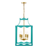 Dar Jinele 4 Light Lantern Satin Eau De Nil Blue and Natural Brass