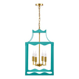 Dar Jinele 4 Light Lantern Satin Eau De Nil Blue and Natural Brass