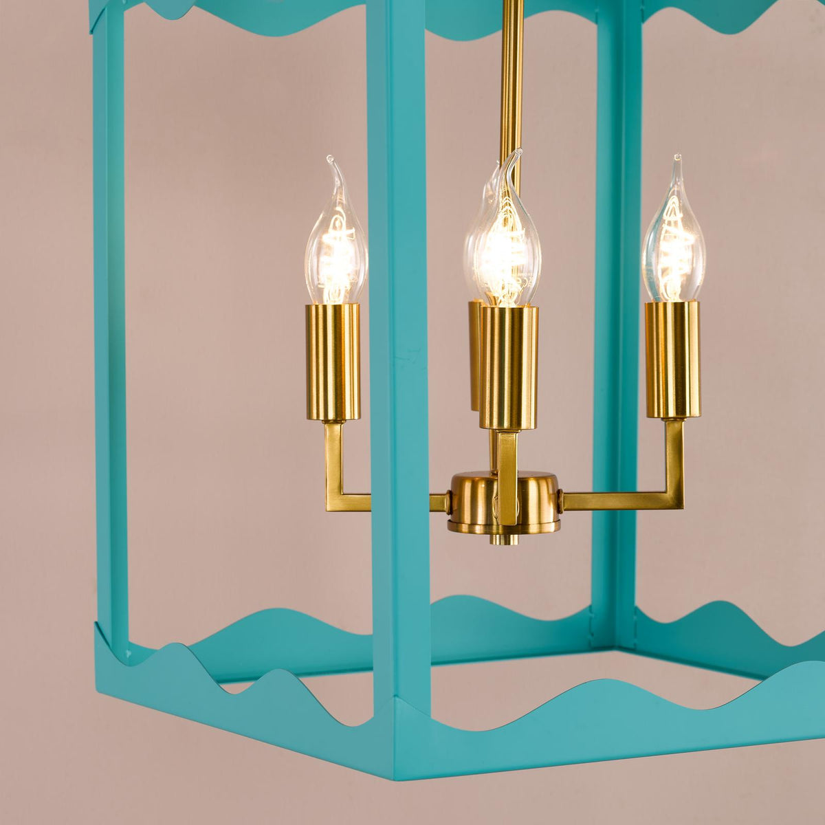 Dar Jinele 4 Light Lantern Satin Eau De Nil Blue and Natural Brass