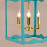 Dar Jinele 4 Light Lantern Satin Eau De Nil Blue and Natural Brass