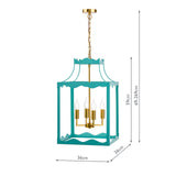 Dar Jinele 4 Light Lantern Satin Eau De Nil Blue and Natural Brass