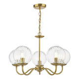 Dar Jocelyn 5 Light Armed Pendant Natural Brass and Glass