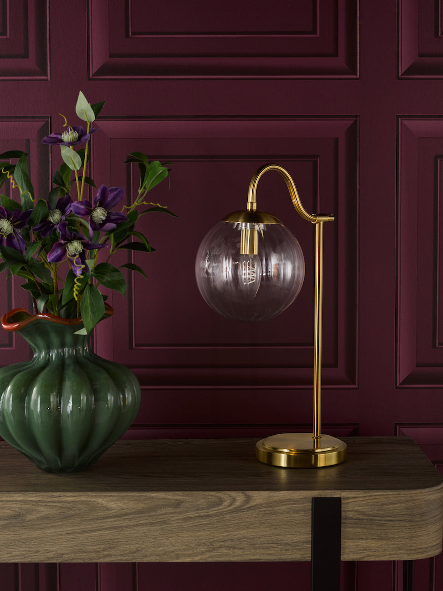 Dar Jocelyn Table Lamp Natural Brass and Glass