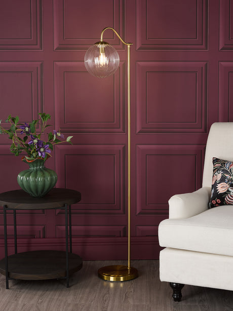 Dar Jocelyn Floor Lamp Natural Brass and Glass