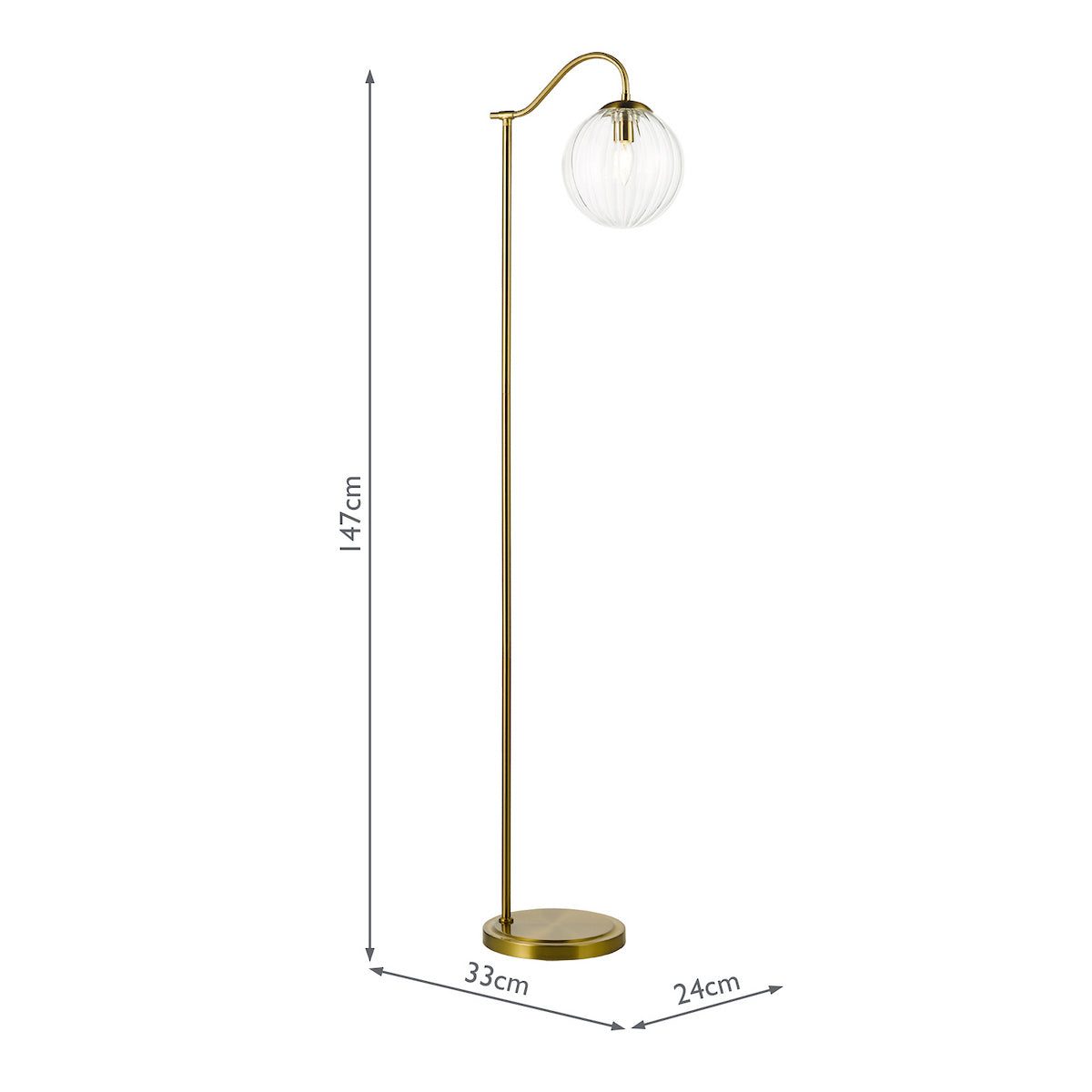 Dar Jocelyn Floor Lamp Natural Brass and Glass