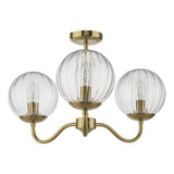Dar Jocelyn 3 Light Semi-Flush Natural Brass and Glass