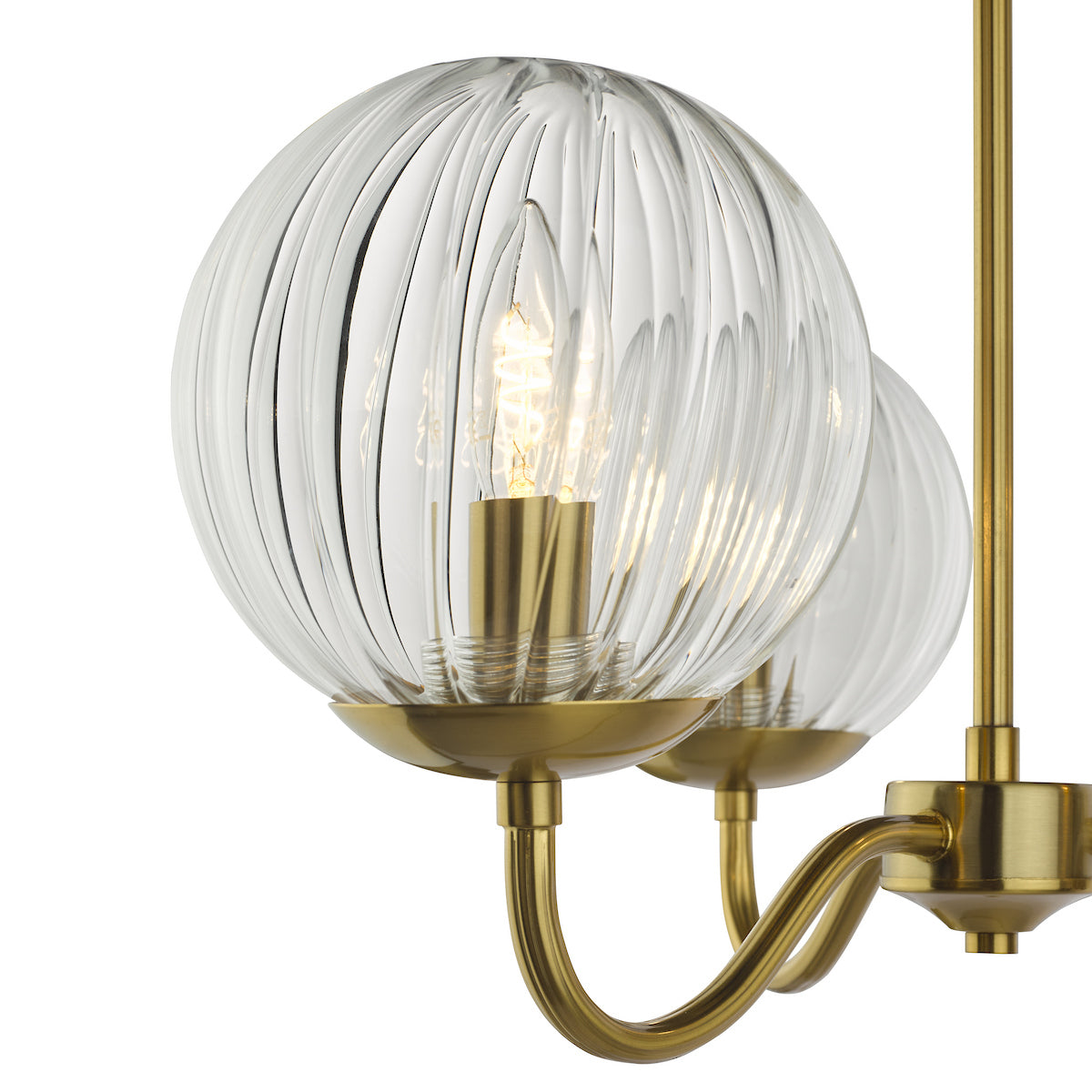 Dar Jocelyn 3 Light Semi-Flush Natural Brass and Glass