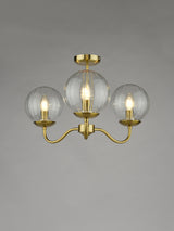 Dar Jocelyn 3 Light Semi-Flush Natural Brass and Glass