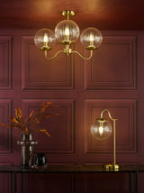 Dar Jocelyn 3 Light Semi-Flush Natural Brass and Glass