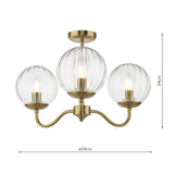 Dar Jocelyn 3 Light Semi-Flush Natural Brass and Glass