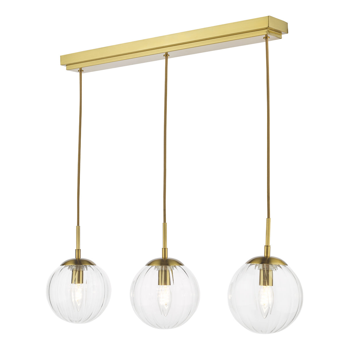 Dar Jocelyn 3 Light Bar Pendant Natural Brass and Glass