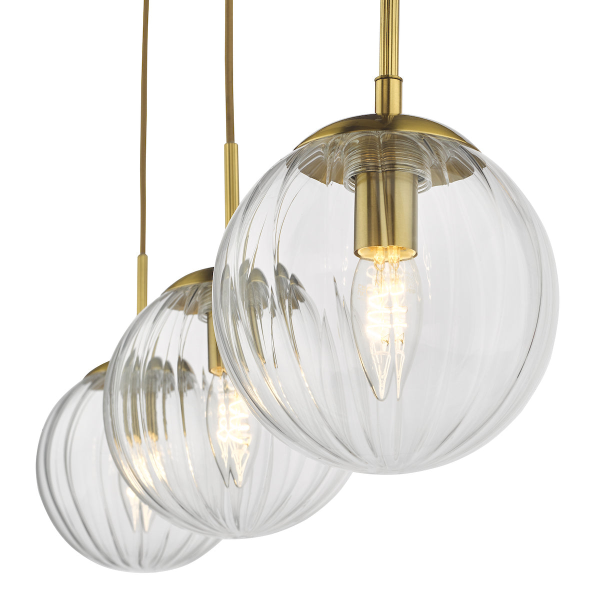 Dar Jocelyn 3 Light Bar Pendant Natural Brass and Glass