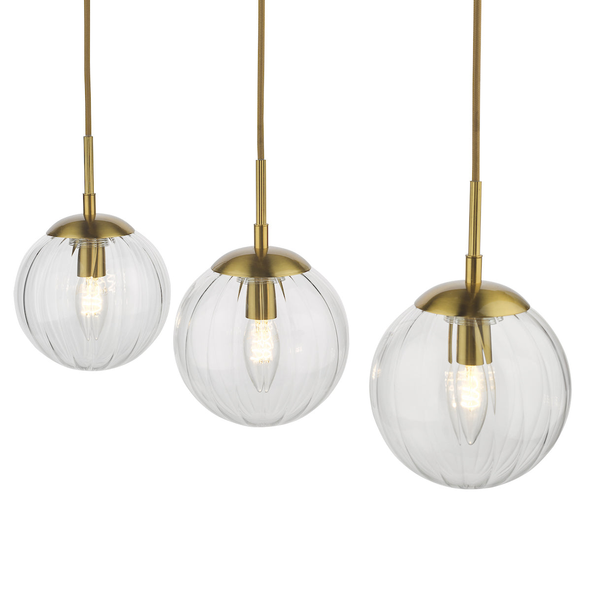 Dar Jocelyn 3 Light Bar Pendant Natural Brass and Glass